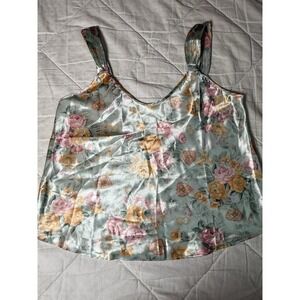 Vintage Violets & Roses Satin Floral Tank Top Women's Medium USA Made
